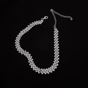 Sparkling silver multi-row rhinestone choker necklace with adjustable lobster clasp