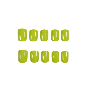 Uñas postizas verde neón brillante de forma cuadrada-ovalada, set de 10 piezas en blanco