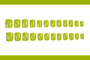 Vista de detalle de 24 piezas de uñas postizas cortas cuadradas verde lima brillante