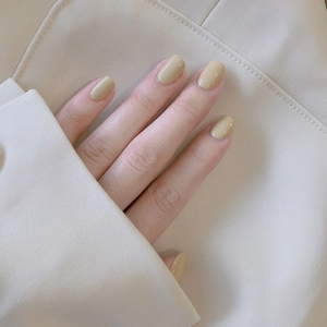 Solid Color Short Press On Nails Minimalist Beige Glossy Waterproof Full Cover Fake Nails Detachable Artificial