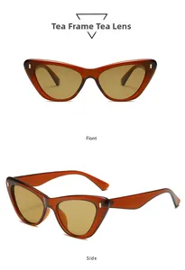 Détail de lunettes de soleil vintage œil de chat avec monture en résine thé et rivets