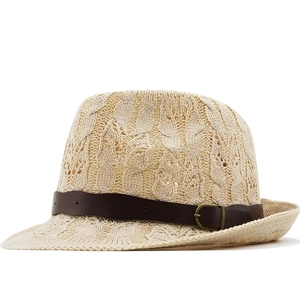 Handwoven Straw Fedora Hat For Women Men Summer Beach Sun Hat With Leather Belt Buckle Casual Breathable Jazz Panama Cap