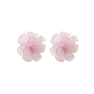 Pink frosted resin flower stud earrings with 925 silver needle for a sweet floral look