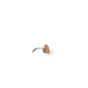 L-shaped heart nose stud with pink zircon in gold finish for fashion body piercing