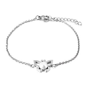 Edelstahl Schmetterling Armband Mit Muschel Künstliche Perle Inlay Hohl Schmetterling Anhänger Elegante Schmuck Für Frauen