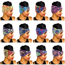 Collage of wide cotton headbands for women in twelve different colorful African prints