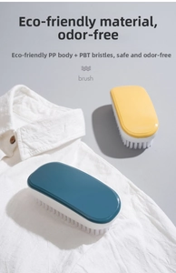 Detail view of durable PBT bristles and ergonomic PP handle on two-color cleaning brushes