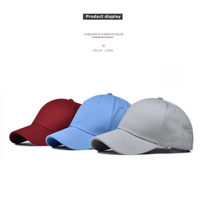 Three cotton baseball caps in burgundy, blue, and grey with a high ponytail opening design