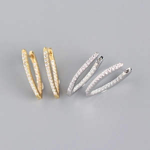 Minimalist S925 sterling silver V-shape hoop earrings in gold and silver with zircon
