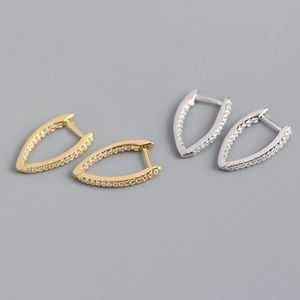 V Shaped Hoop Earrings 925 Sterling Silver Zirconia Pave Minimalist Geometric Ins Style Jewelry For Women