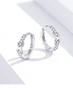Detailed view of S925 sterling silver infinity hoop earrings with micro-set cubic zirconia