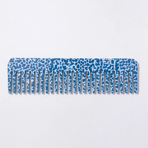 Minimalist blue marble acetate wide-tooth hair comb with anti-static speckled design