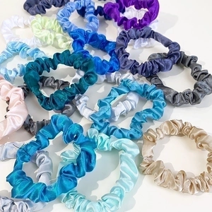 Multi-color satin silk scrunchies hair ties set for women in various pastel shades