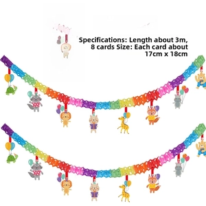 Detail of 3m animal party banner with 8 cartoon cards and colorful honeycomb rope