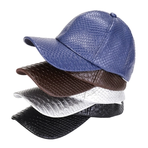 Faux snakeskin PU leather baseball caps in blue, brown, silver, and black textures