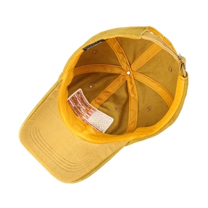 Ginger yellow vintage cotton baseball cap with American flag patch under the brim