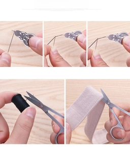 Detail view of threading tool and stainless steel scissors for sewing and embroidery kits