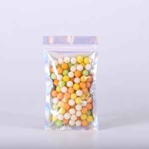 Holographic Ziplock Packaging Bags Iridescent Resealable Pouch Transparent Front For Jewelry Cosmetic Accessories Candy