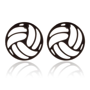 Minimalist black hollow volleyball stud earrings in stainless steel on white background