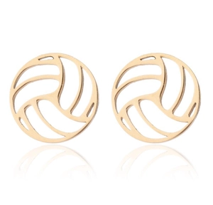 Vue détaillée des boucles d'oreilles volleyball dorées au design ajouré pour sportifs