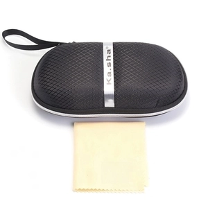 Deluxe PU zipper eyeglass case with diamond texture and microfiber cleaning cloth