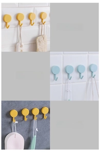 Three-branch rotating hooks used for kitchen, bathroom, and cleaning tool storage