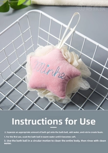 Detail of star-shaped bath sponge with pink plush star and soft mesh texture
