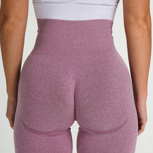 Seamless high waisted yoga pants with marl purple knit pattern and peach lift design