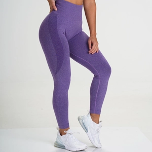 Close-up of seamless yoga leggings with side mesh details and breathable knit texture