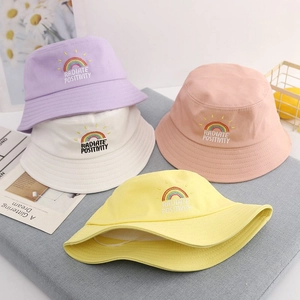 Kids Bucket Hat Cotton Rainbow Embroidery Radiate Positivity Sun Protection Summer Fisherman Cap For Toddlers