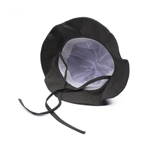 Kids breathable cotton bucket hat in charcoal grey with windproof strap and soft grey lining