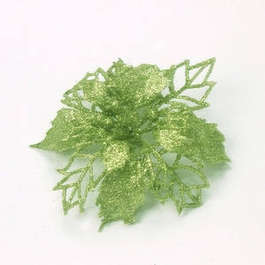 Sparkling green glitter hollow artificial flower ornament for Christmas tree decoration