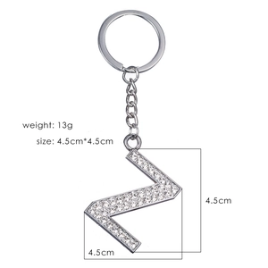 Silver letter Z keychain with clear rhinestones including weight 13g and size measurements