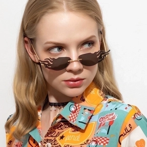 Flame Shaped Sunglasses Rimless Metal Frame UV400 Protection Trendy Retro Y2K Streetwear For Women Men