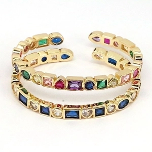 Cuff Bangle Bracelet Copper 18K Gold Plated Colorful Zircon Multi Shape Open Adjustable Bohemian Jewelry For Women