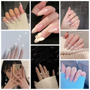 Press On Nails Aurora Butterfly Artificial Pearl Stiletto Shape Resin Fake Nails Waterproof Artificial Tips Elegant For Women