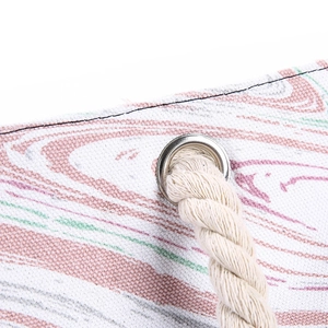 Minimalist canvas tote bag with marble pattern and thick beige cotton rope handles