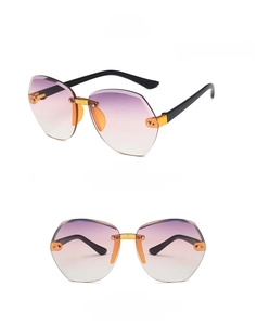 Front and side views of rimless polygon kids sunglasses with purple gradient lenses