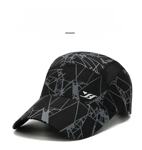Detail of quick-dry baseball cap featuring breathable side mesh and geometric prints