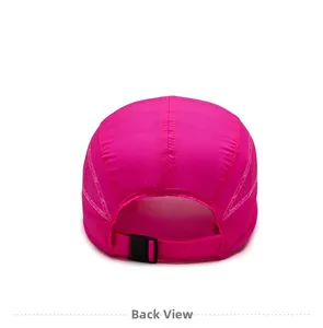 Detail of the back view of a pink quick-dry sports cap with adjustable buckle strap