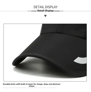 Detail view of the durable brim and built-in interlayer of this quick-dry baseball cap