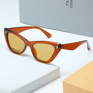Lunettes de soleil œil-de-chat rétro ambre avec monture translucide et détails en métal
