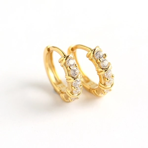 Exquisite 18K gold S925 sterling silver hoop earrings with inlaid round zircons
