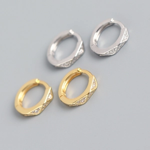 Geometric Rhombus Facet Huggie Hoop Earrings 925 Sterling Silver Zirconia Pavé Setting Minimalist Chic Jewelry For Women