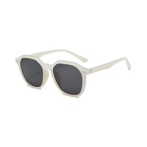 Stylish cream oversized polygonal sunglasses with dark lenses for UV protection