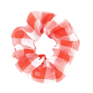 Elegant orange gingham organza scrunchie with a voluminous ruffled design for women