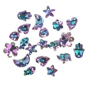 Iridescent crystal charms in star, heart, and moon shapes for DIY jewelry making