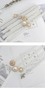 Détail de la ceinture perle élastique avec boucles en métal strass abeille et fleur