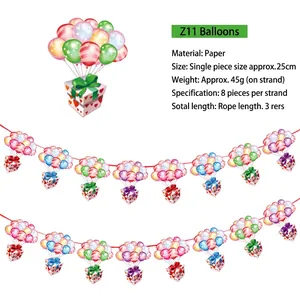 Detail of 3-meter animal party bunting with colorful balloon and gift box paper cutouts