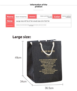 Detailed view of dark grey cotton linen storage bag with waterproof PE coating